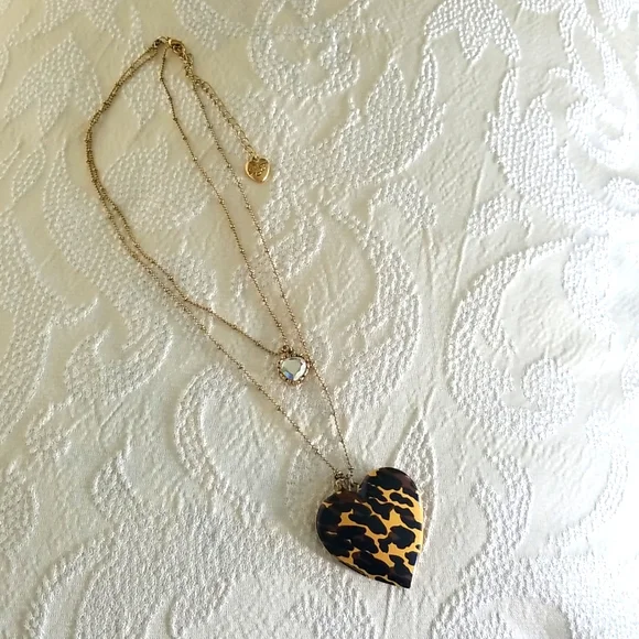 Vintage Betsey Johnson Leopard Print Heart Necklace - Picture 1 of 10